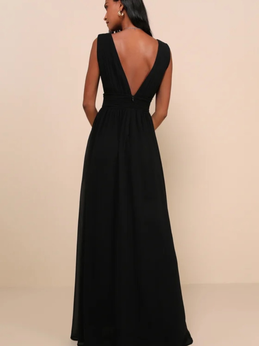 New Lulus Heavenly HuesElegant Black V-Neck Maxi Dress with Thigh Slit Sz Medium - Picture 3 of 8